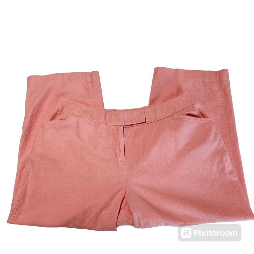 Pierre Cardin Women's Coral Linen & Rayon Blend Pocketed Capri Pants Size 16